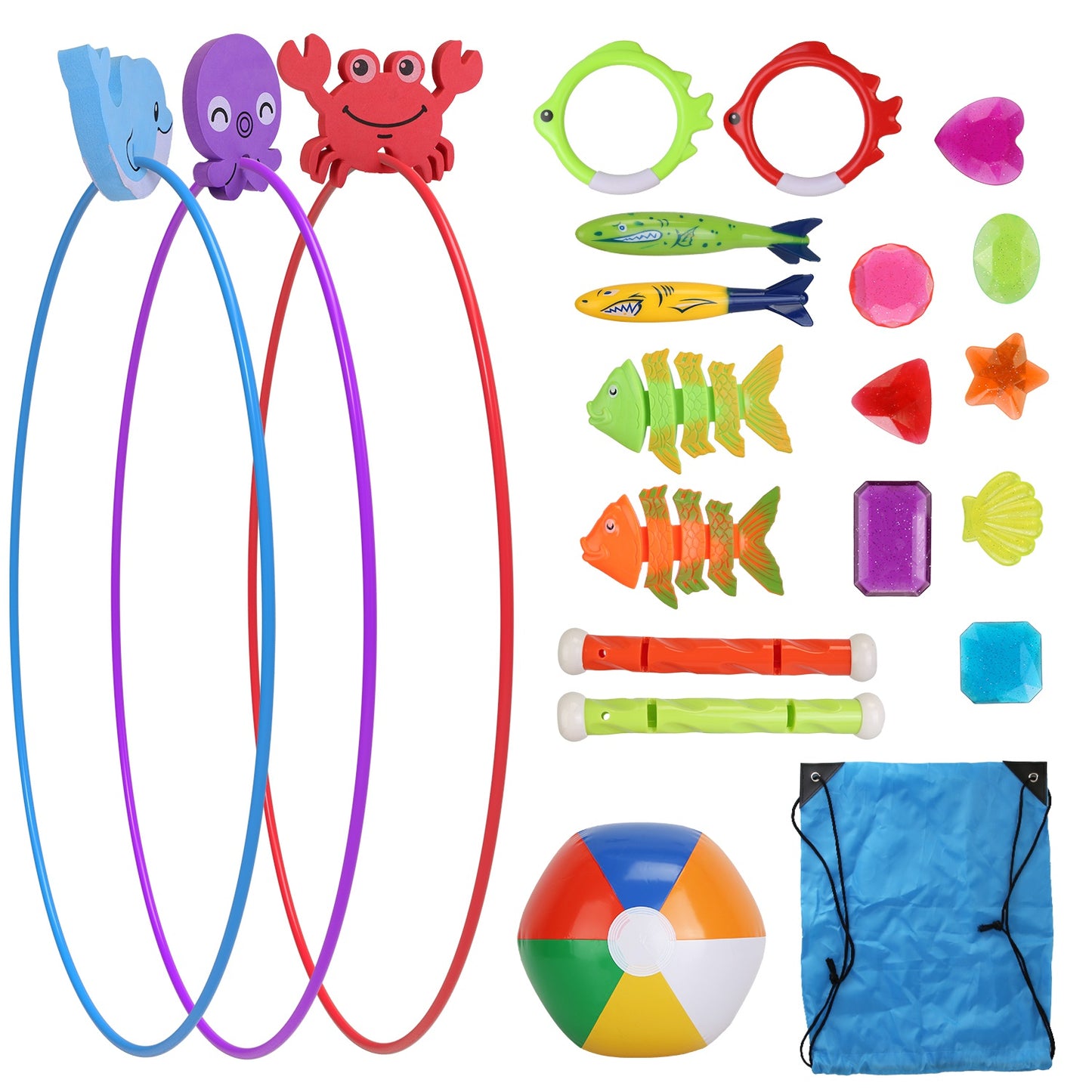 Swimming Pool Diving Toys Set - 24 Pieces with Storage Bag