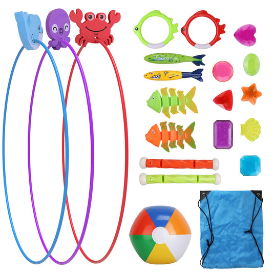 Swimming Pool Diving Toys Set - 24 Pieces with Storage Bag