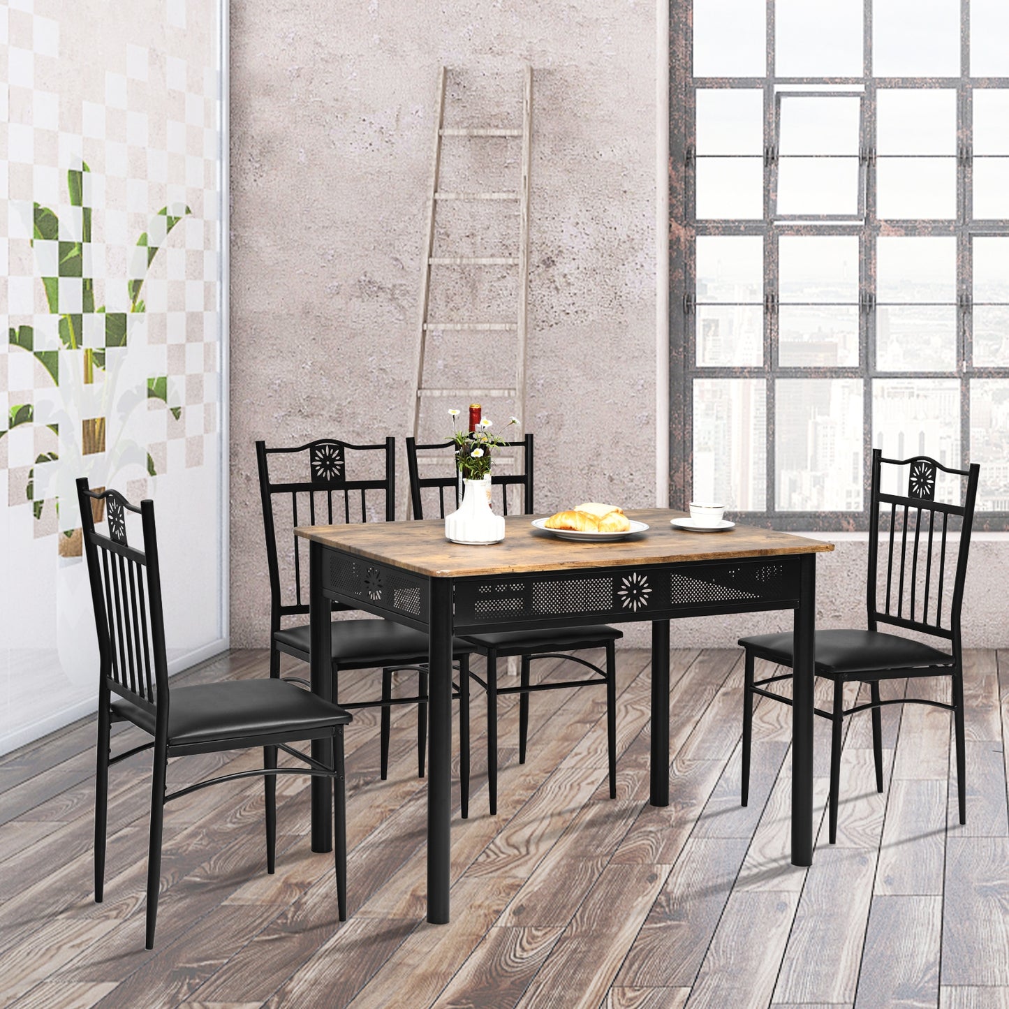 5-Piece Dining Set with Cushioned Chairs and Metal Frame