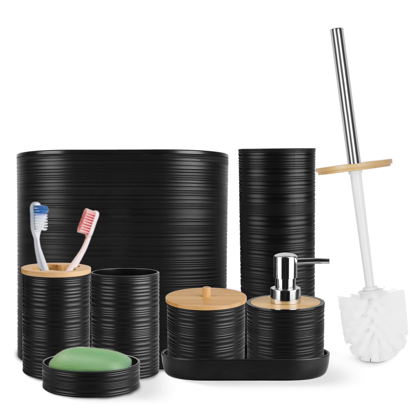 8-Piece Bathroom Accessories Set with Bamboo Accents