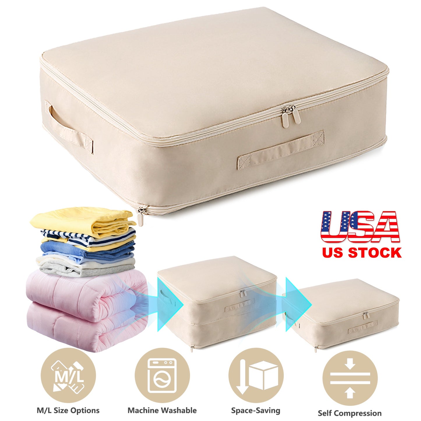 Foldable Storage Bag for Comforters and Bedding with Compression