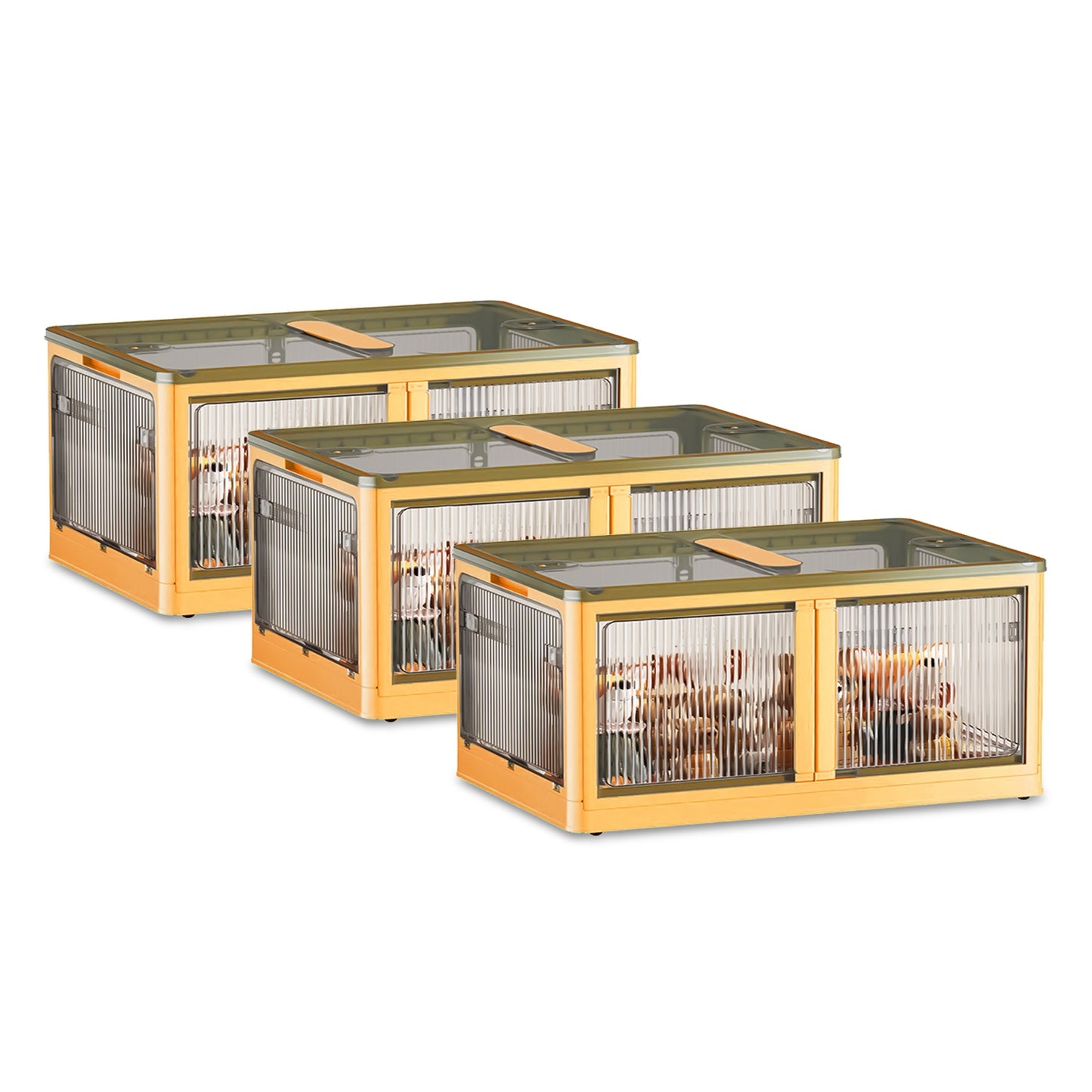 Foldable Storage Bins with Lids & Wheels - 3 Pack Stackable