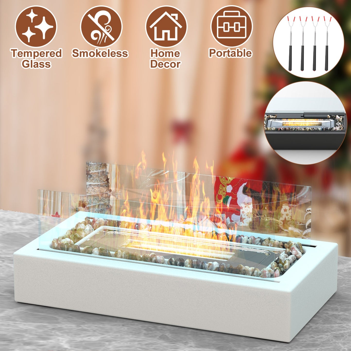 Tabletop Fire Pit with Roasting Sticks - Portable Ethanol