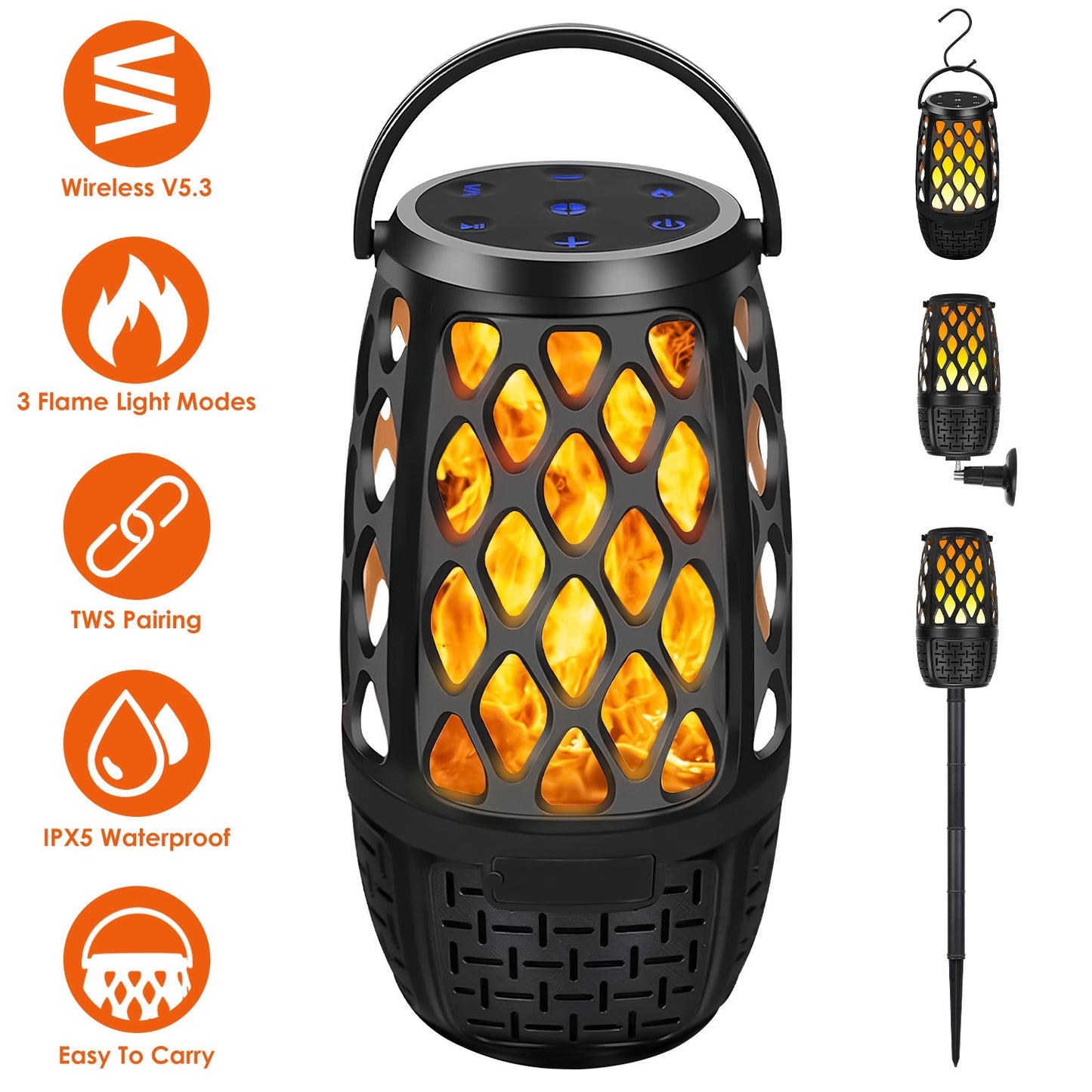Wireless Flame Speaker with LED Lights & IPX5 Waterproof