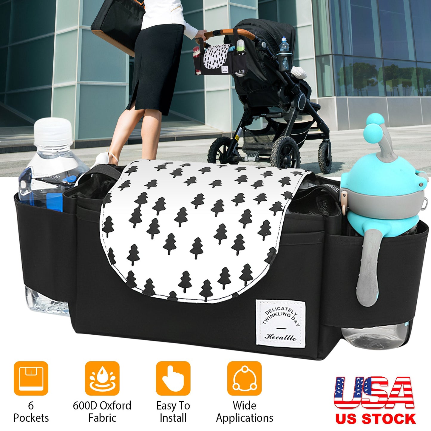 Stroller Organizer Bag with 6 Pockets and Cup Holders
