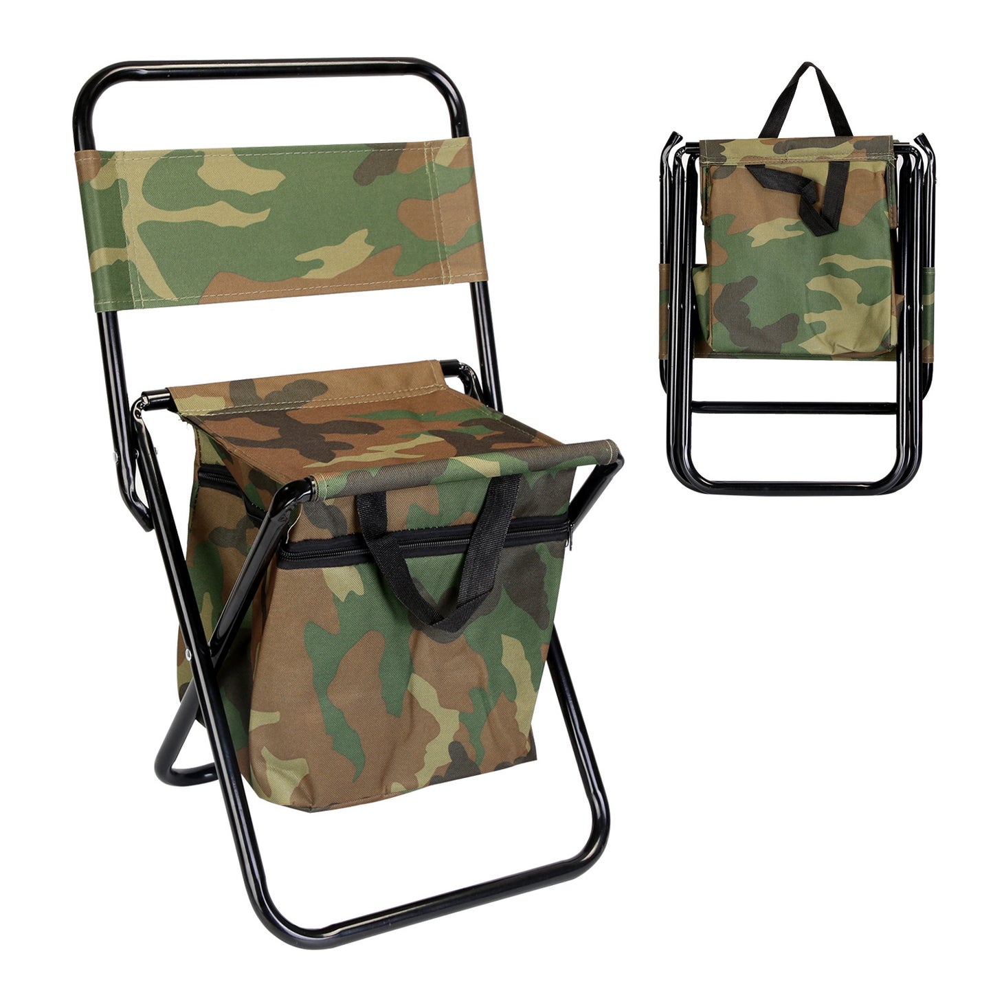 Foldable Fishing Chair with Built-In Cooler Bag and Backrest