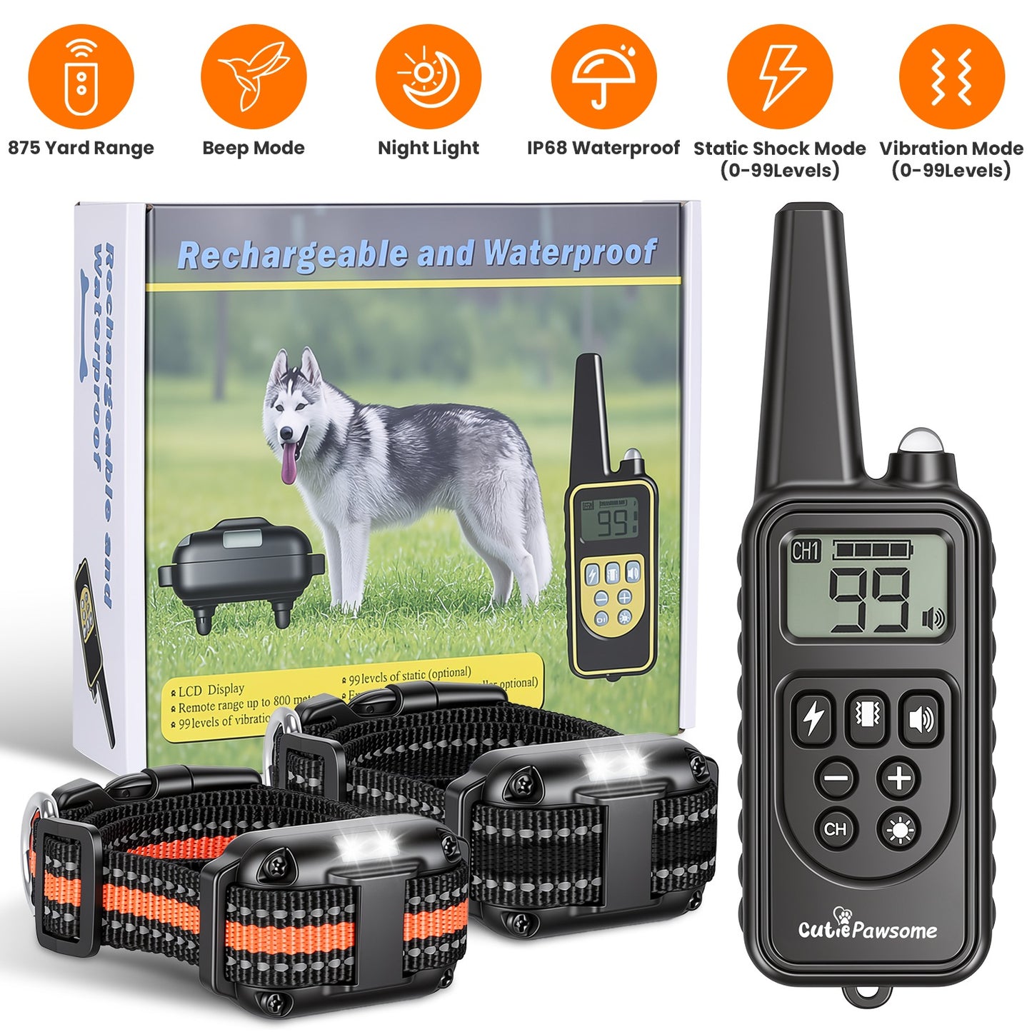 Dog Training Collar Receiver with Adjustable Belt IP67 Waterproof