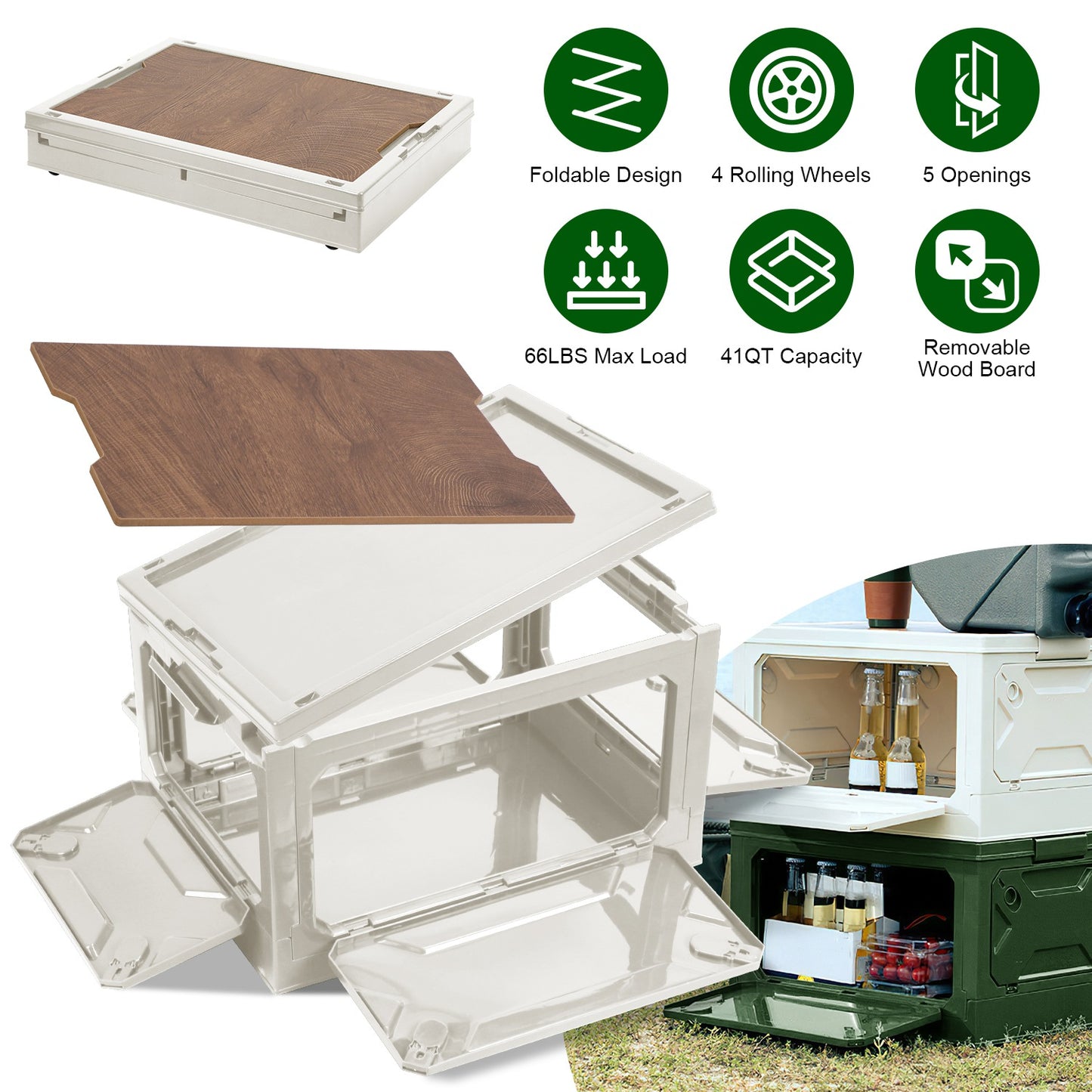 Collapsible Storage Bin with Wheels & Cutting Board Lid - 41QT