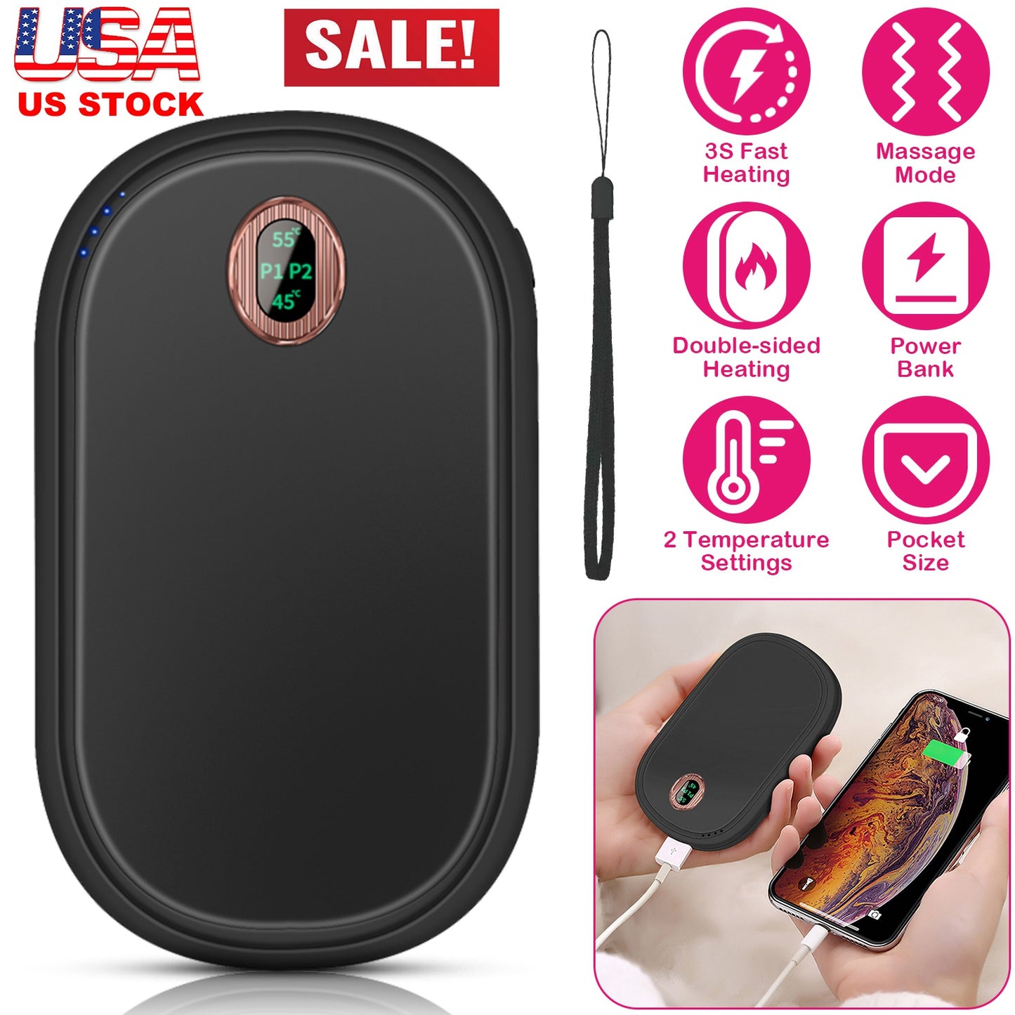 Rechargeable Hand Warmer with Power Bank & Digital Display
