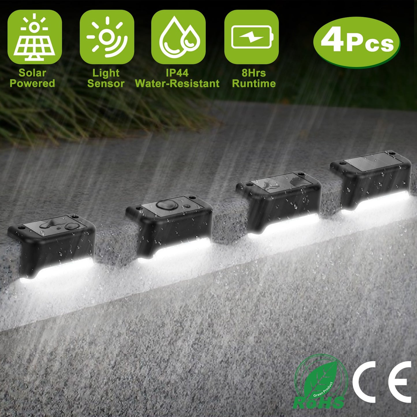 Solar Powered LED Step Lights - 4 Pack Outdoor Deck Stairs