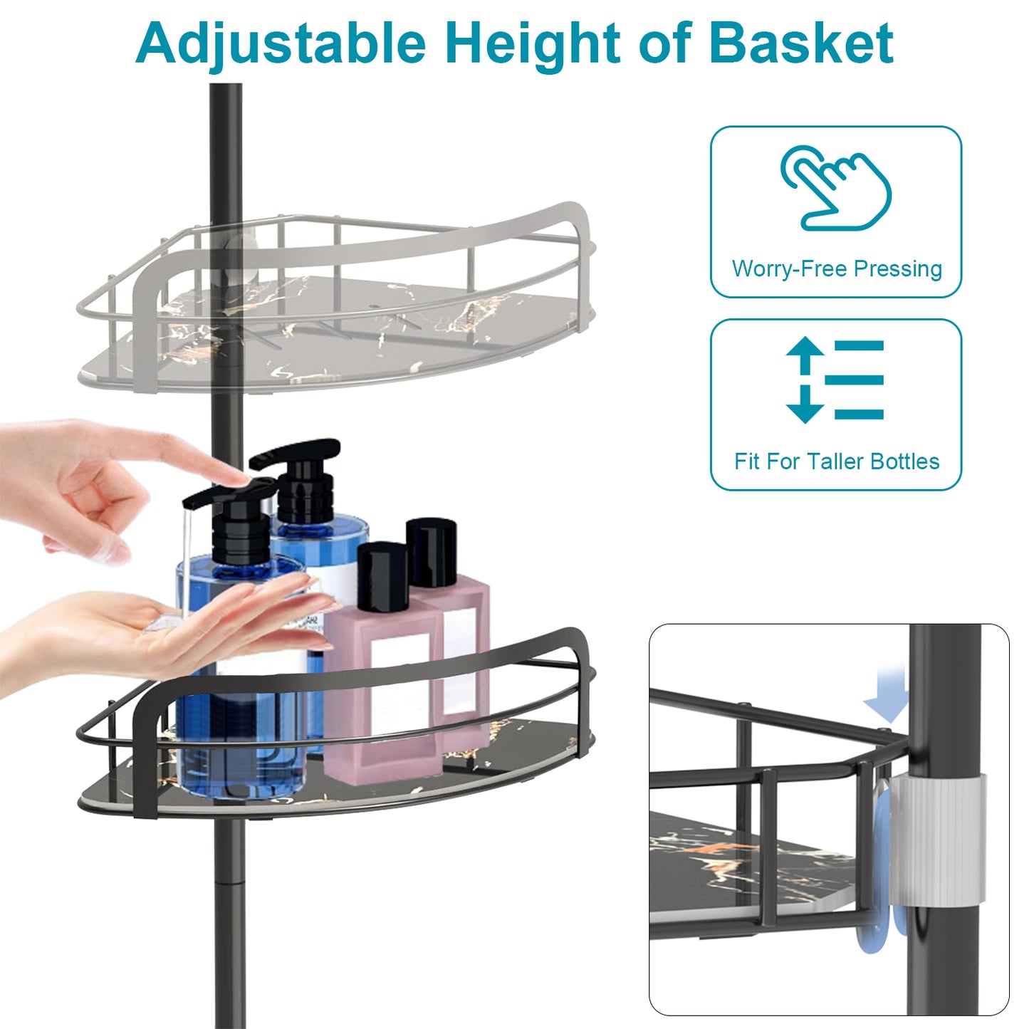Corner Shower Caddy with 4 Adjustable Shelves