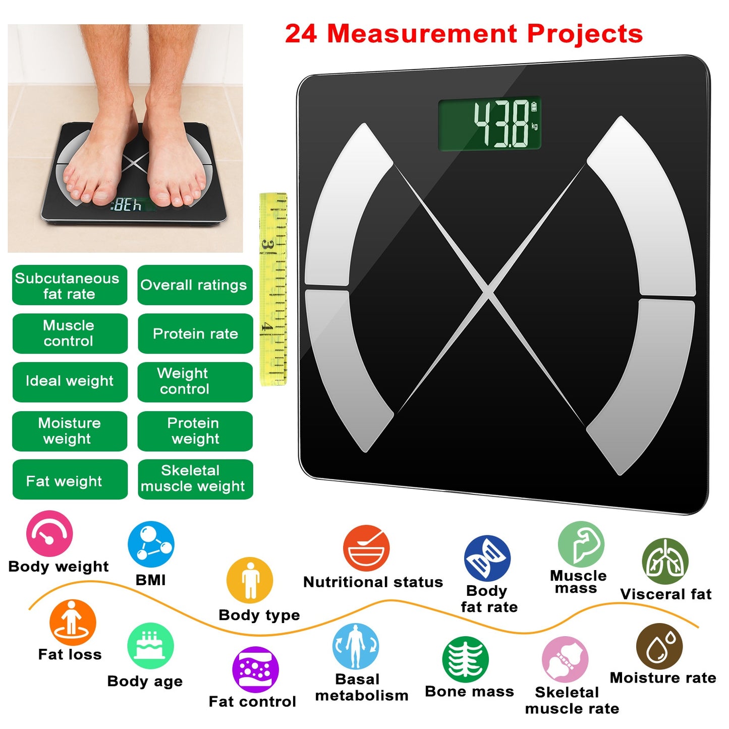 Smart Body Composition Scale with App & 24 Health Metrics