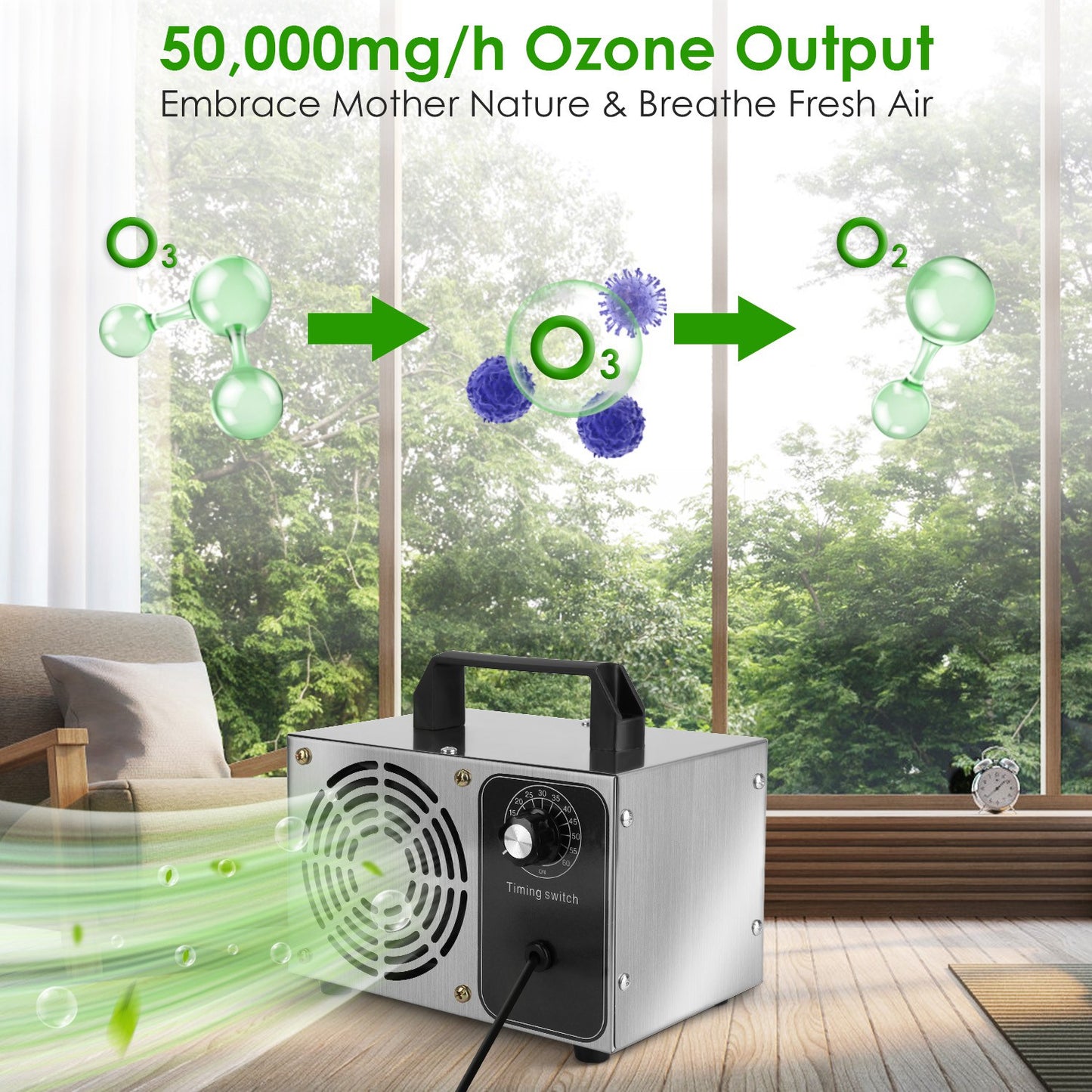 Ozone Generator 50000mg/h with Timer for Odor Elimination