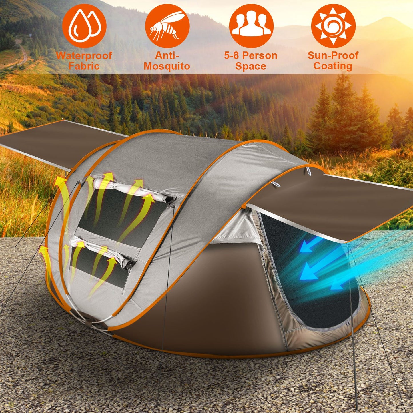 Pop Up Tent 5-8 Person Instant Setup Waterproof Camping Tent