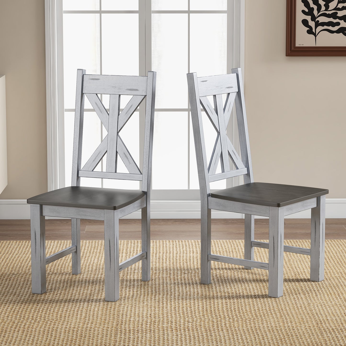 Farmhouse Dining Chairs Set of 2 with Hollowed Backrest
