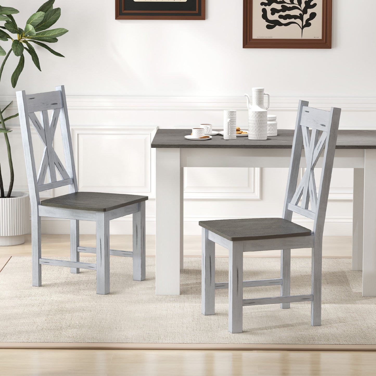 Farmhouse Dining Chairs Set of 2 with Hollowed Backrest
