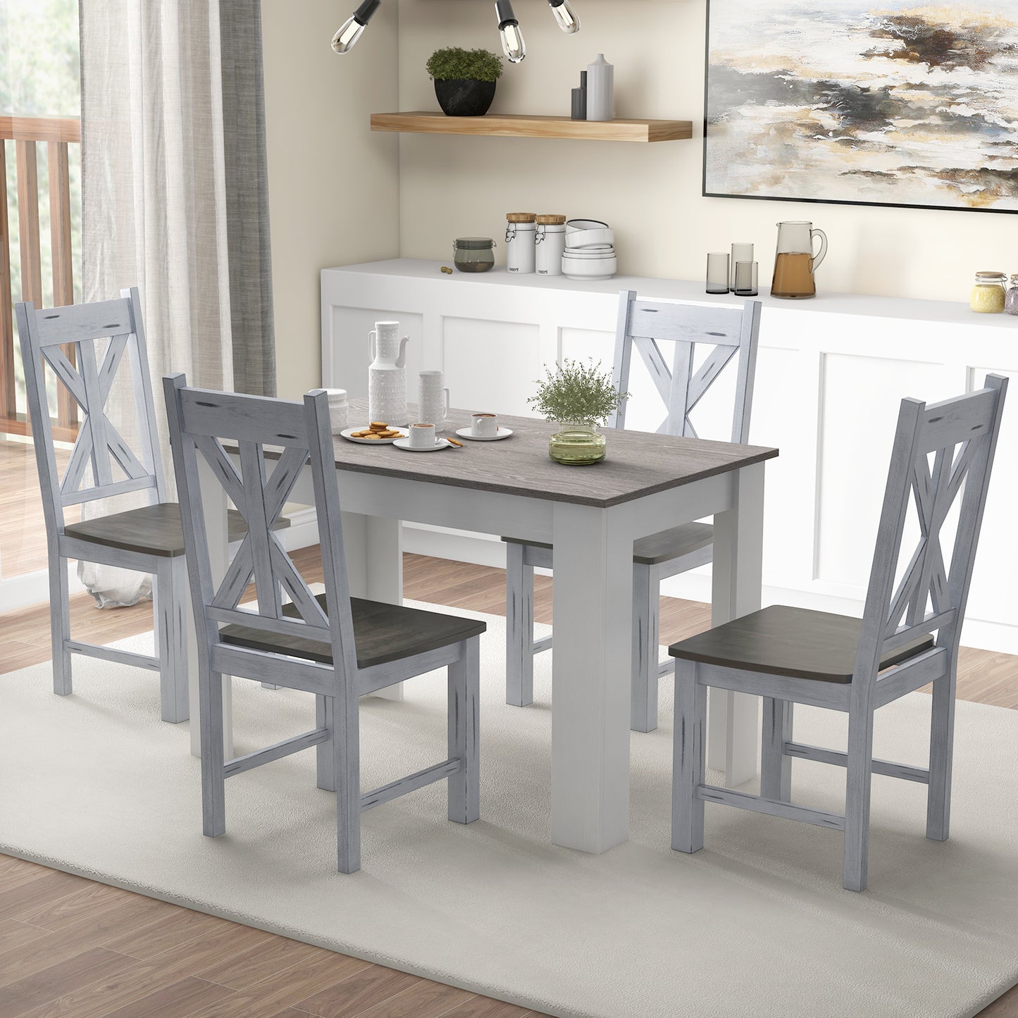 Farmhouse Dining Chairs Set of 2 with Hollowed Backrest