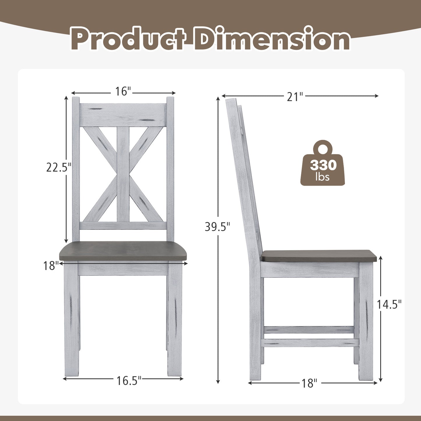 Farmhouse Dining Chairs Set of 2 with Hollowed Backrest