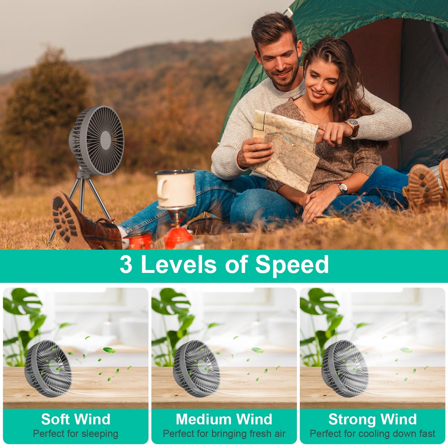 Camping Fan with LED Lantern 10000mAh Rechargeable Battery