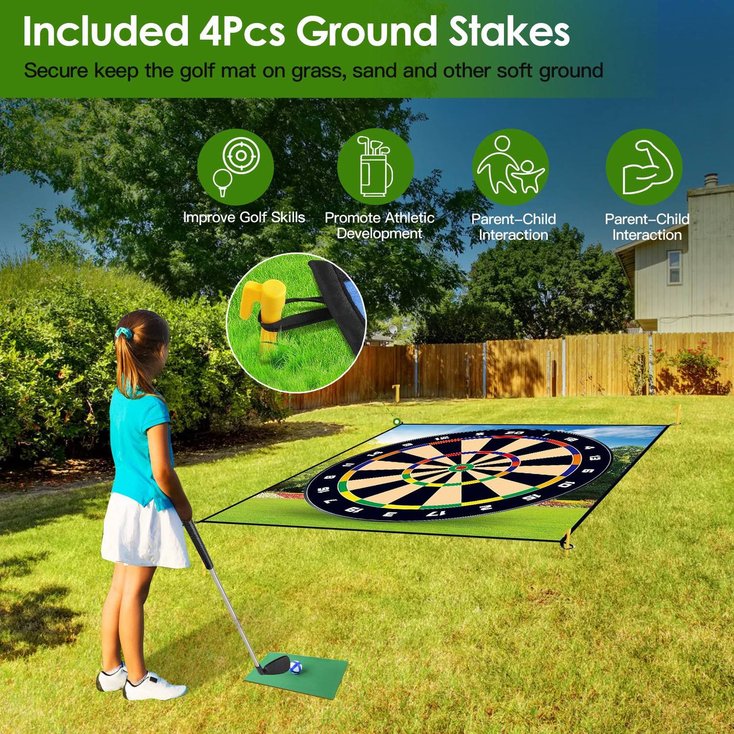 Golf Chipping Dart Game Mat Set with 20 Sticky Balls