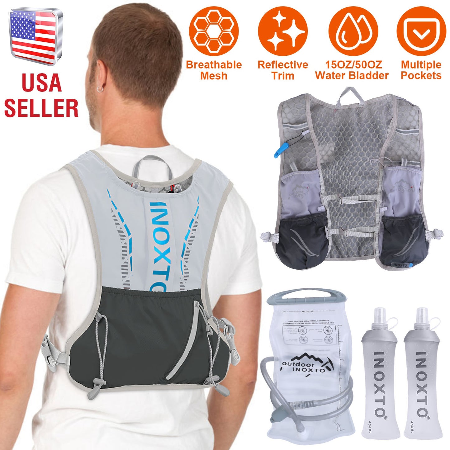Hydration Vest with 15oz & 50oz Water Bladders for Running