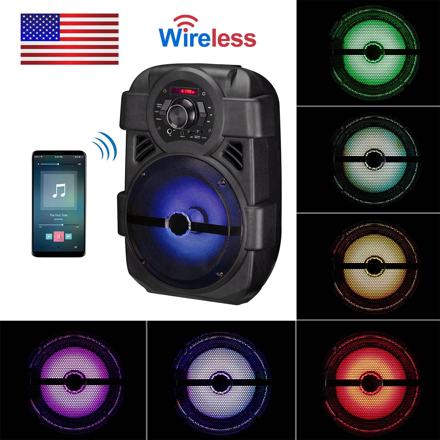 Portable PA Karaoke Speaker with 8" Subwoofer & DJ Lights