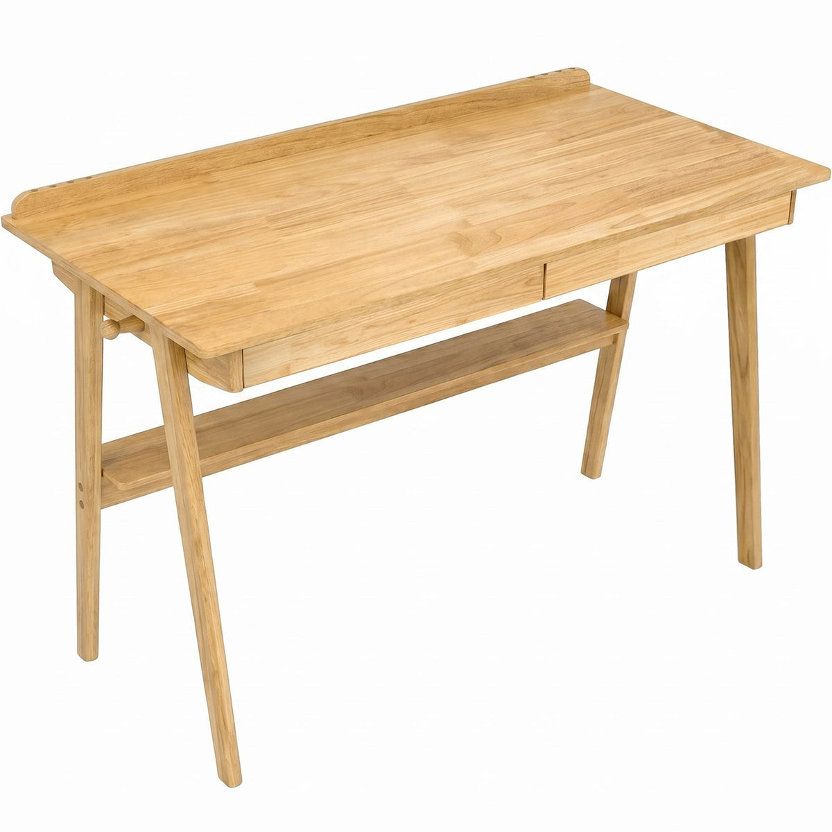 Solid Wood Writing Desk, Home Office Desk with 2 Drawers & Storage Shelf, 47.24-Inch Mid Century Modern Computer Desk wi