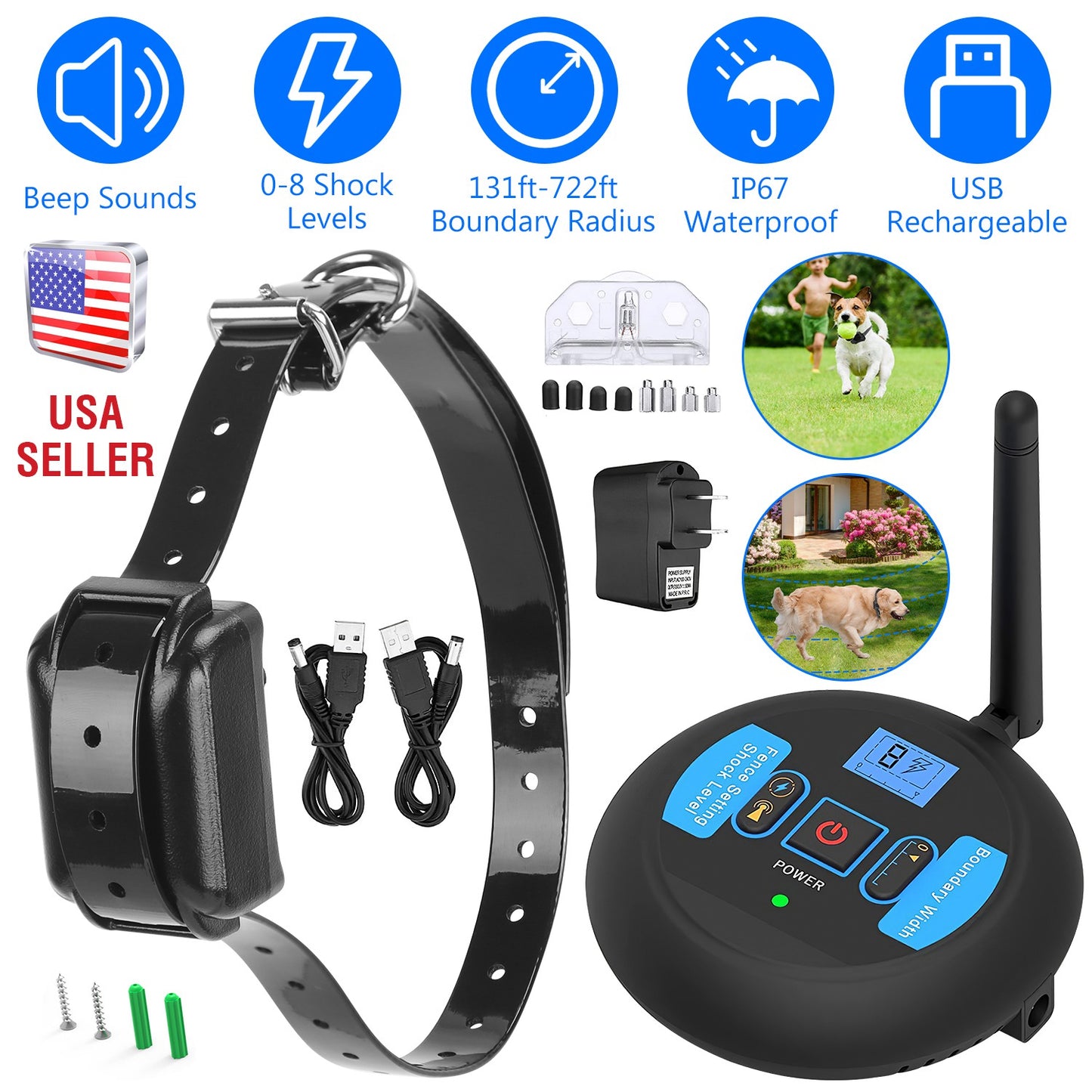 Wireless Electric Dog Fence System with Training Collar