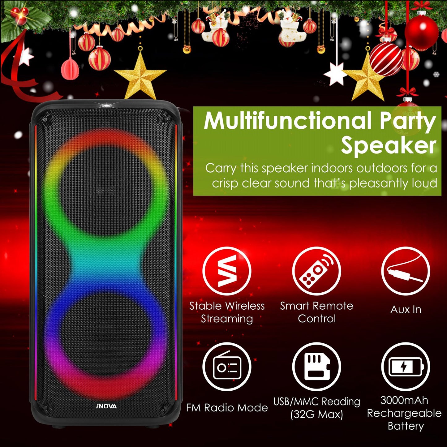 Portable Wireless Party Speaker with RGB Lights & Remote