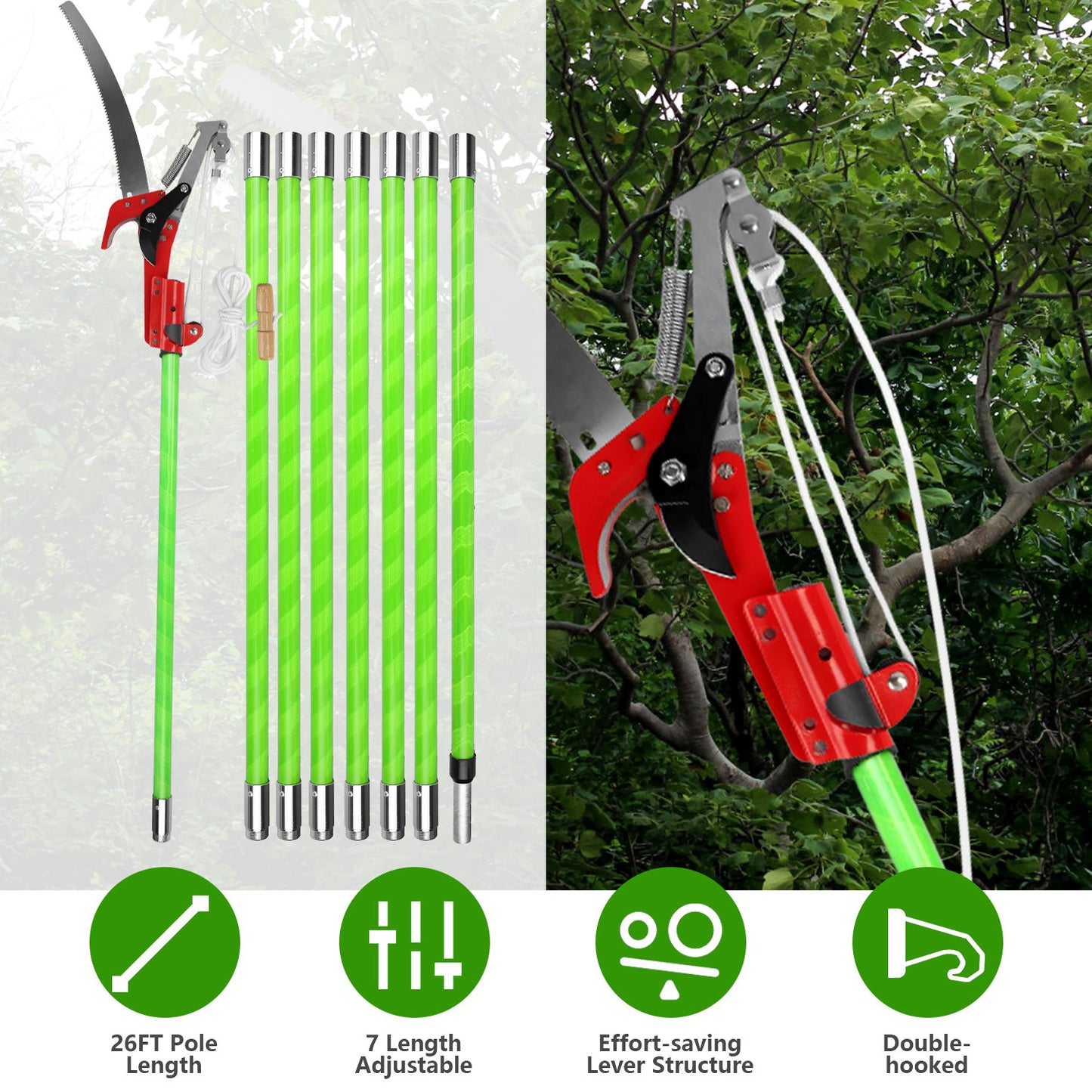 Extendable Manual Pole Saw 8-15ft Tree Pruner with Saw Blade