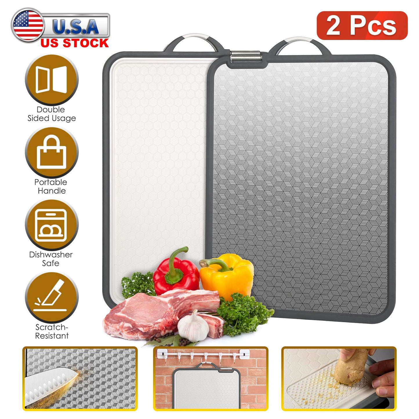 Double Sided Cutting Board with Knife Sharpener - 2 Pack