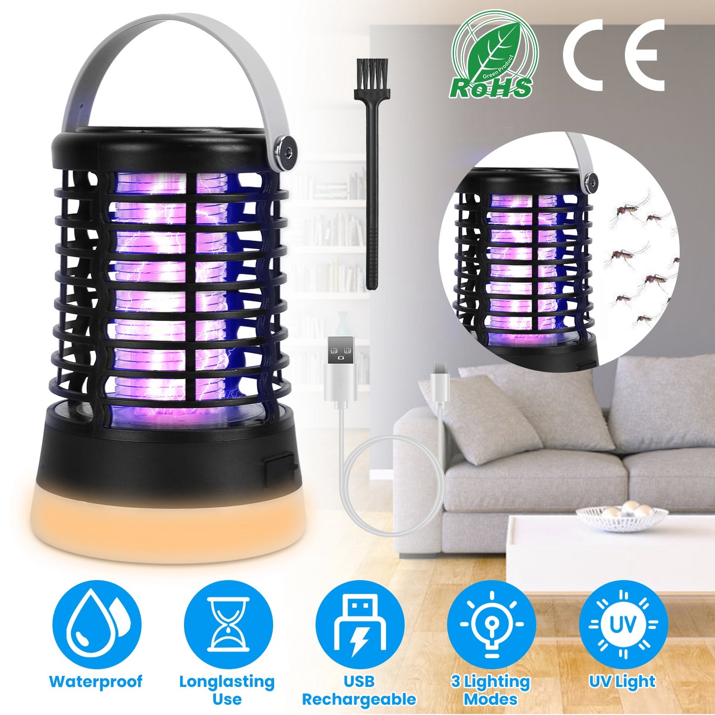 Rechargeable Bug Zapper Light with 3 Lighting Modes