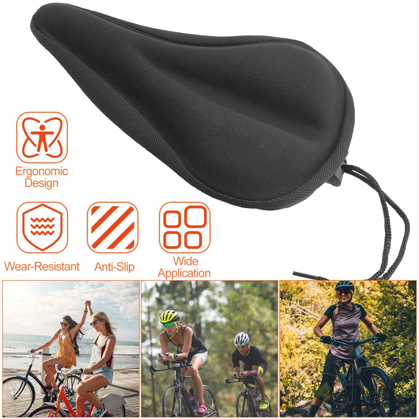 Gel Bike Seat Cover - Padded Cushion for Narrow Saddles