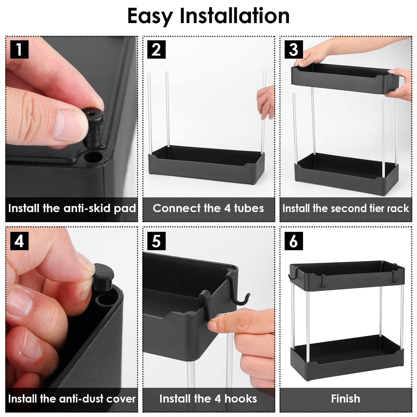 2-Tier Under Sink Organizer with 4 Hooks