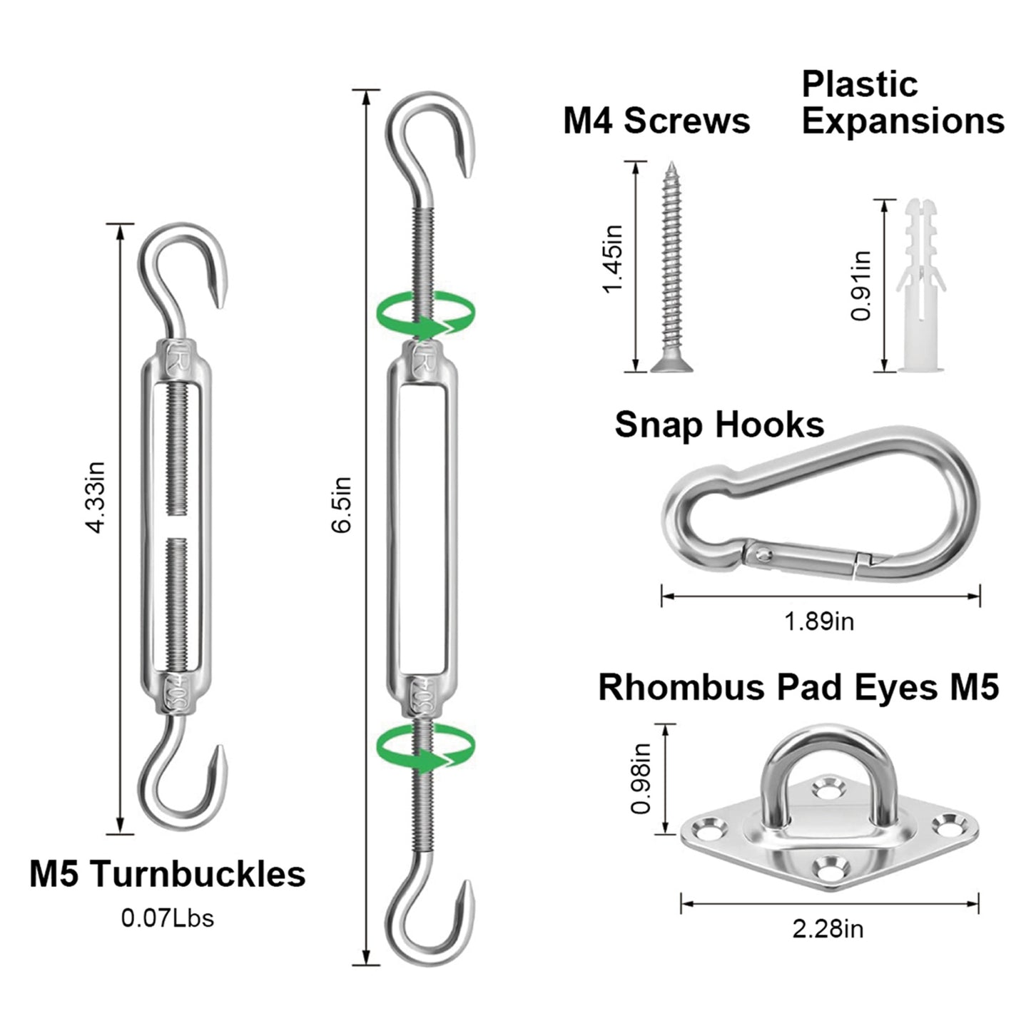 Sun Shade Sail Hardware Kit - Stainless Steel 32-Piece