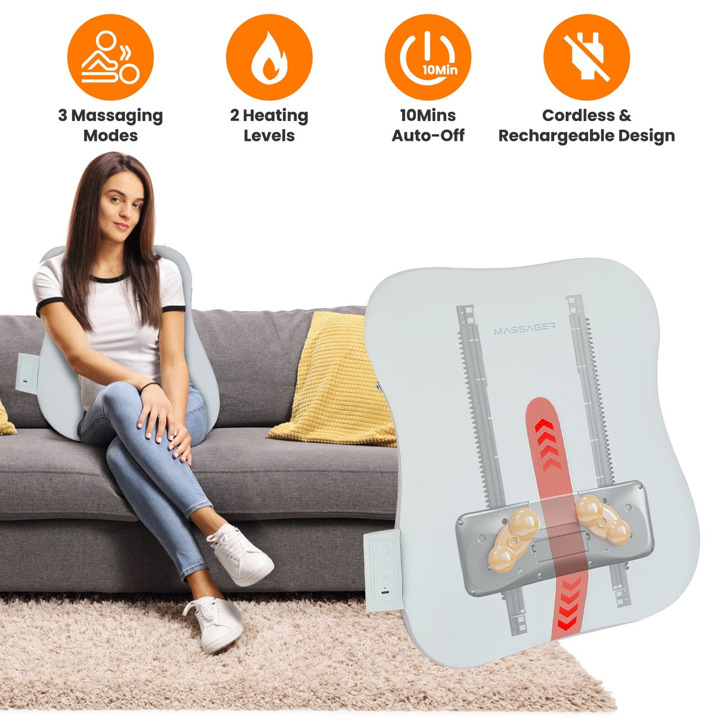 Shiatsu Back Massager with 3D Kneading & Cordless Design