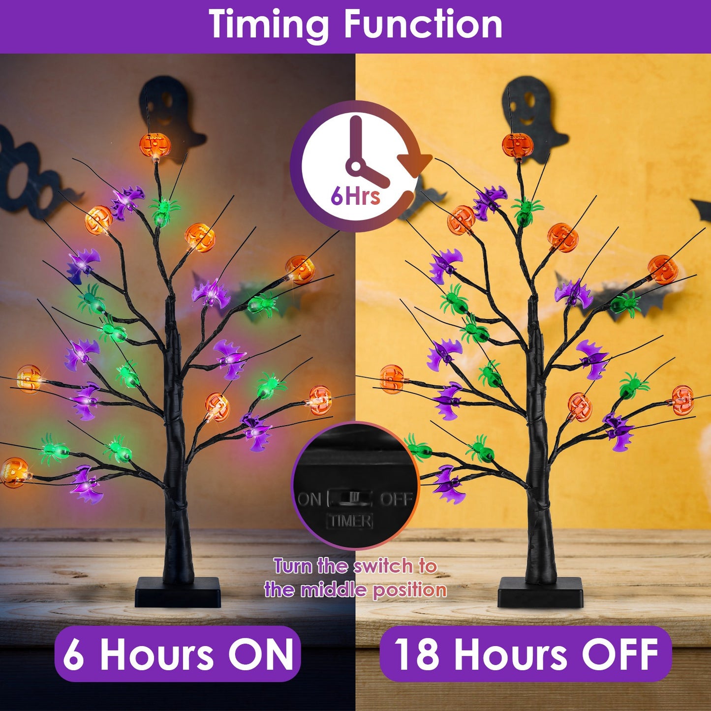 Lighted Halloween Tree 2-Pack with Timer & Adjustable Branches