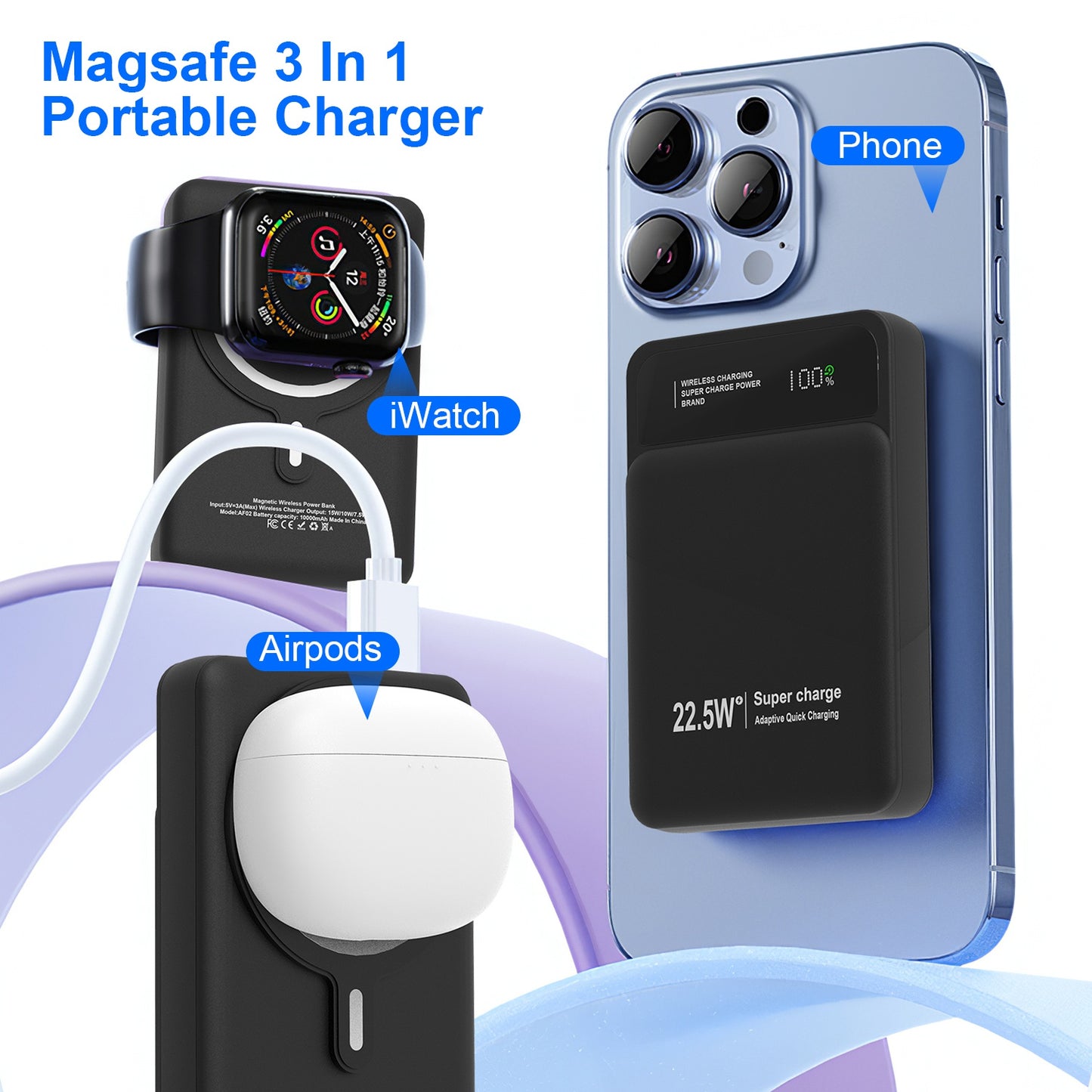 MagSafe 3-in-1 Wireless Power Bank with 22.5W Fast Charging