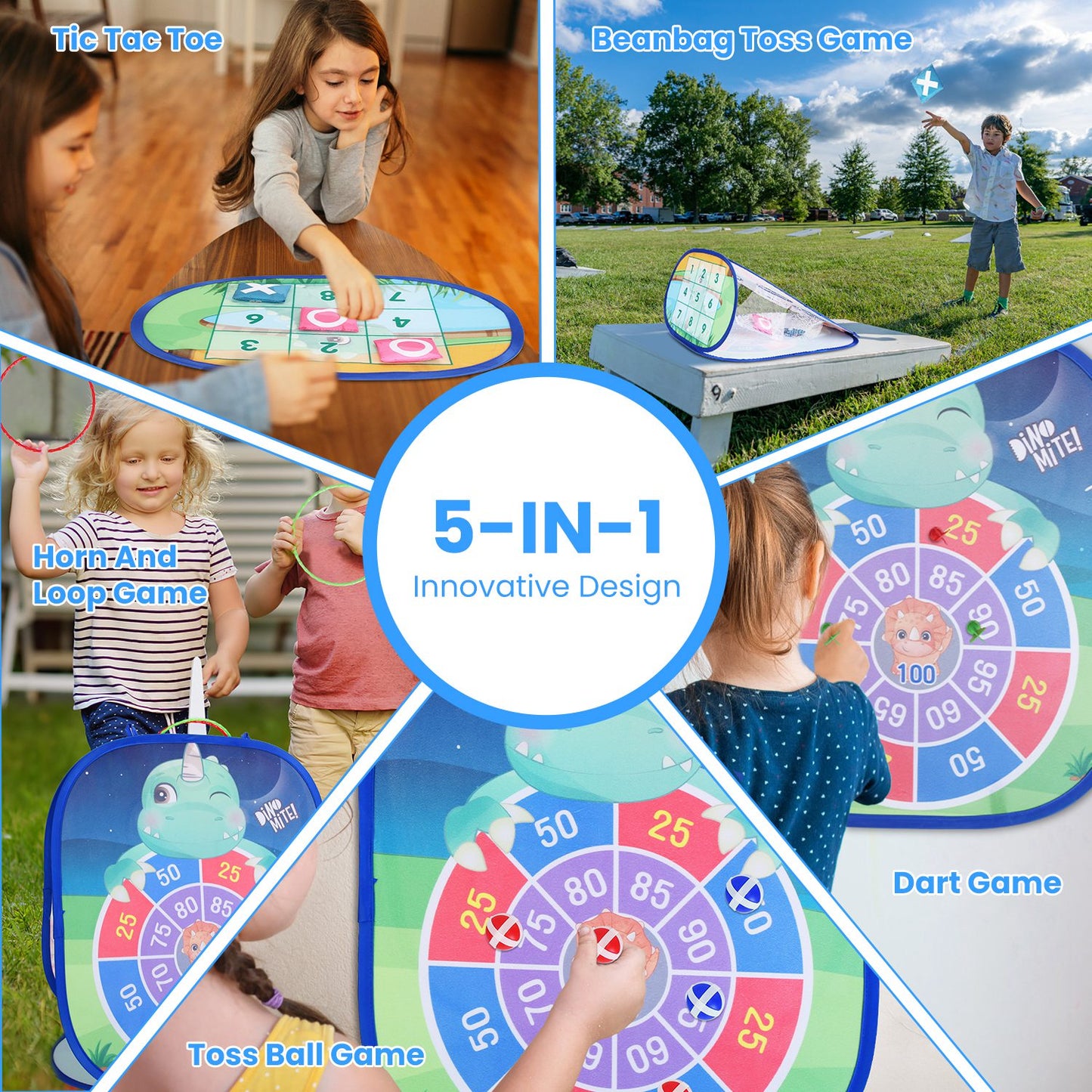 5-in-1 Bean Bag Toss Game Set with Dart Board & Storage Bag