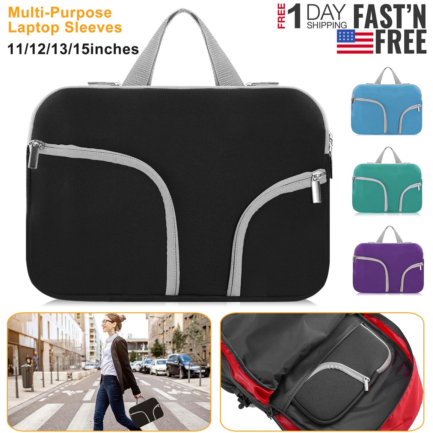 Laptop Sleeve Bag with Front Pockets - Neoprene Protection