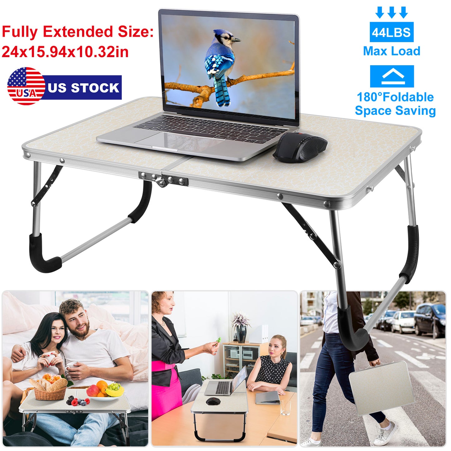 Foldable Laptop Table with Adjustable Legs for Bed & Sofa