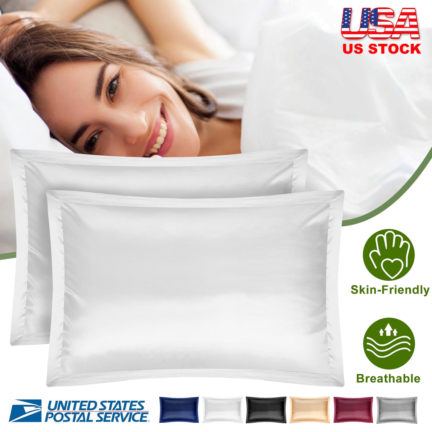 Satin Pillowcases Queen Size - 2 Pack Silky Smooth