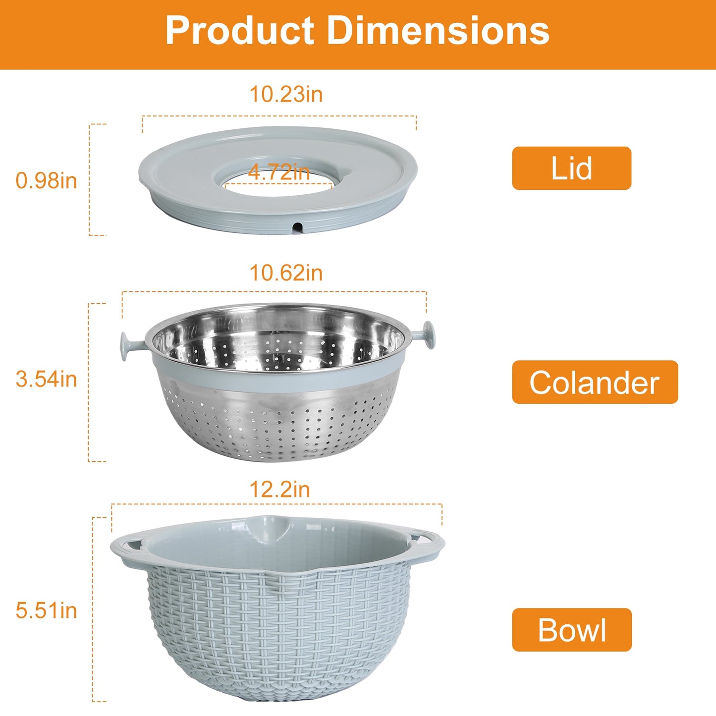 Mixing Bowl with Colander Set & 3 Graters - Multifunctional
