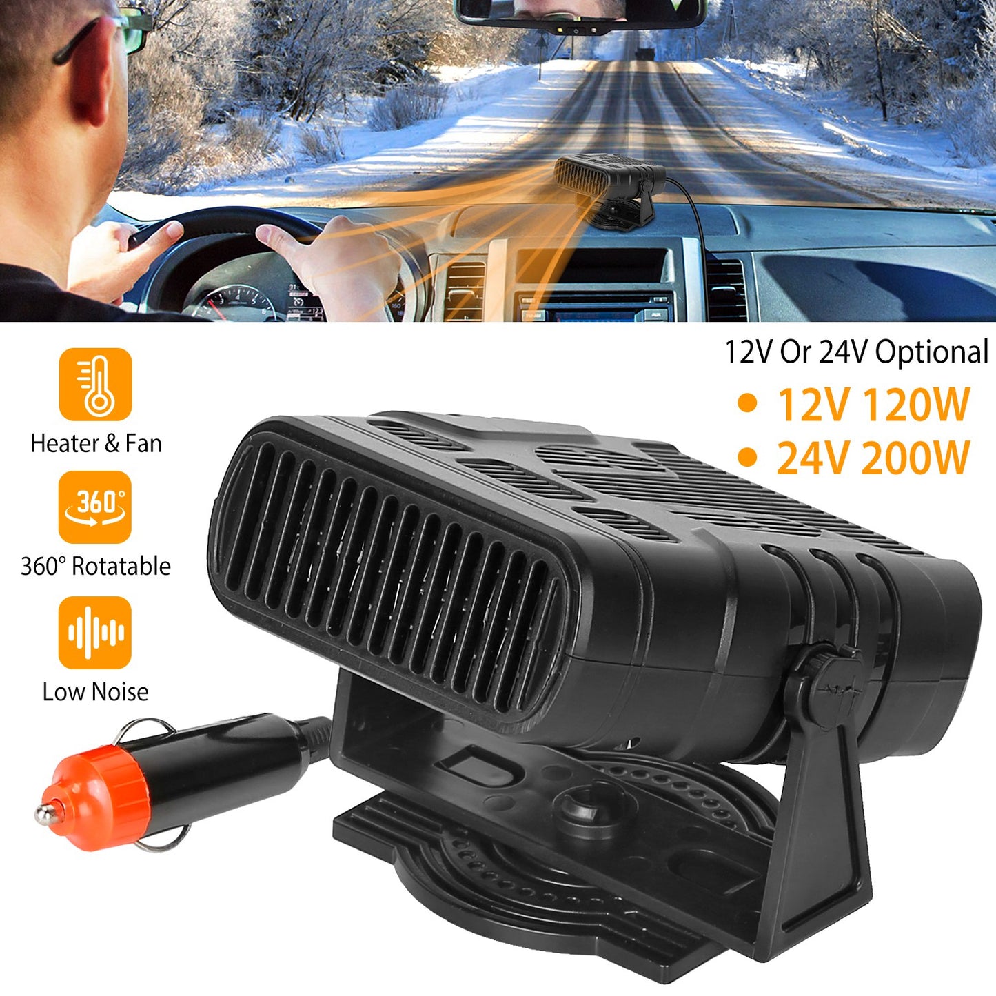 24V Portable Car Heater 200W 2-in-1 Defroster Fan