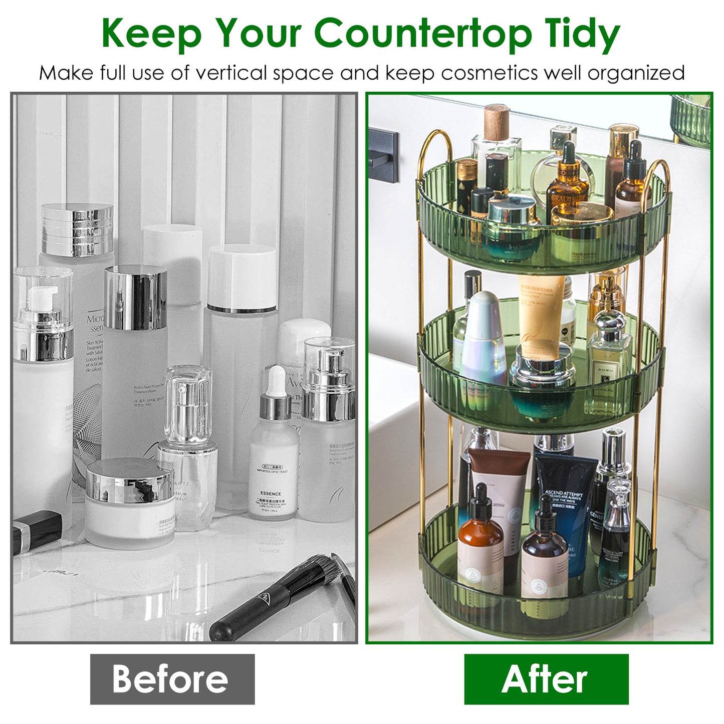 3-Tier Rotating Makeup Organizer with 360° Spin