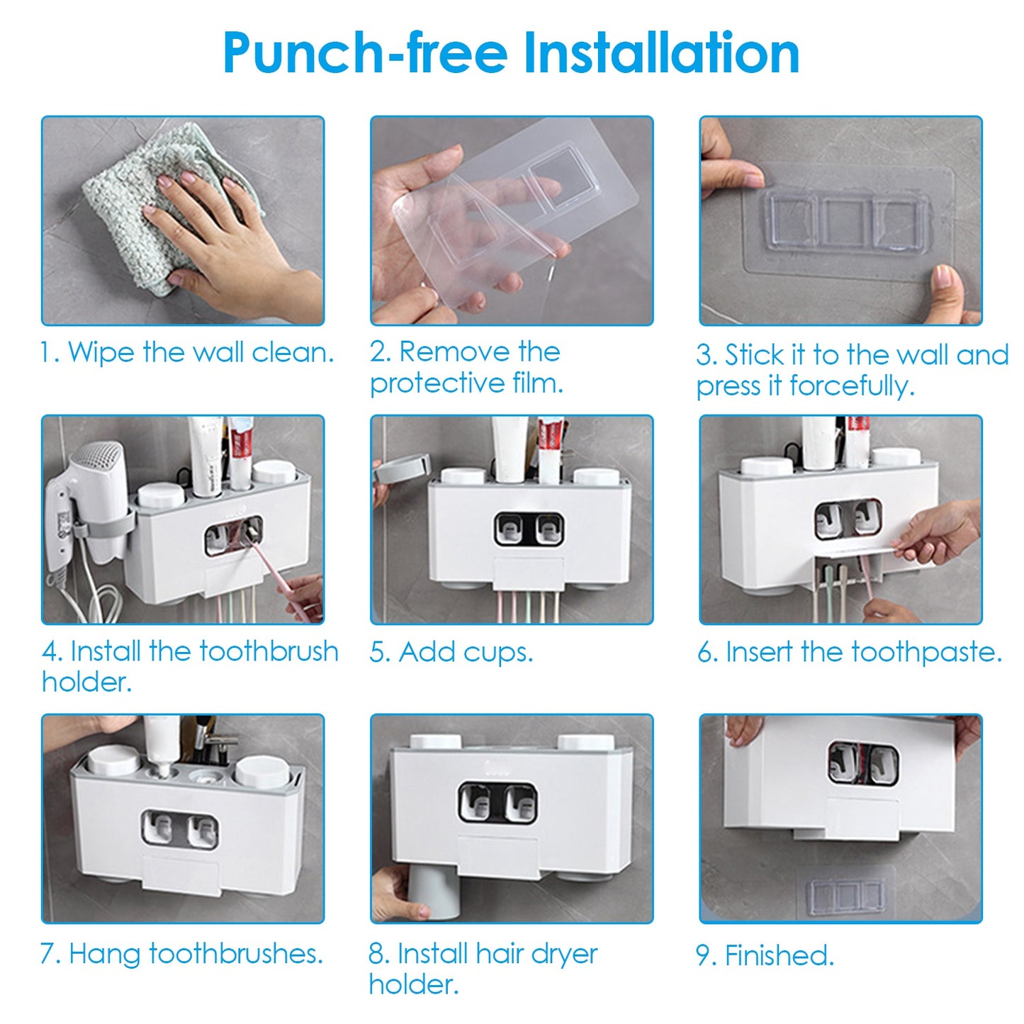 Wall Mount Toothbrush Holder with Automatic Toothpaste Dispenser