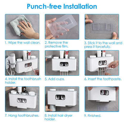 Wall Mount Toothbrush Holder with Automatic Toothpaste Dispenser