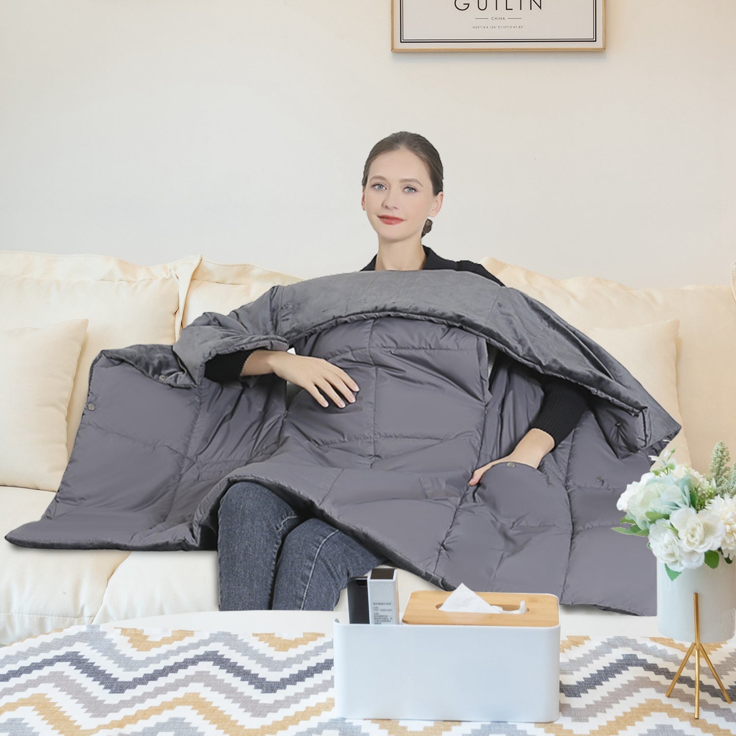 USB Heated Blanket Shawl with 6 Zones & 3 Heat Settings