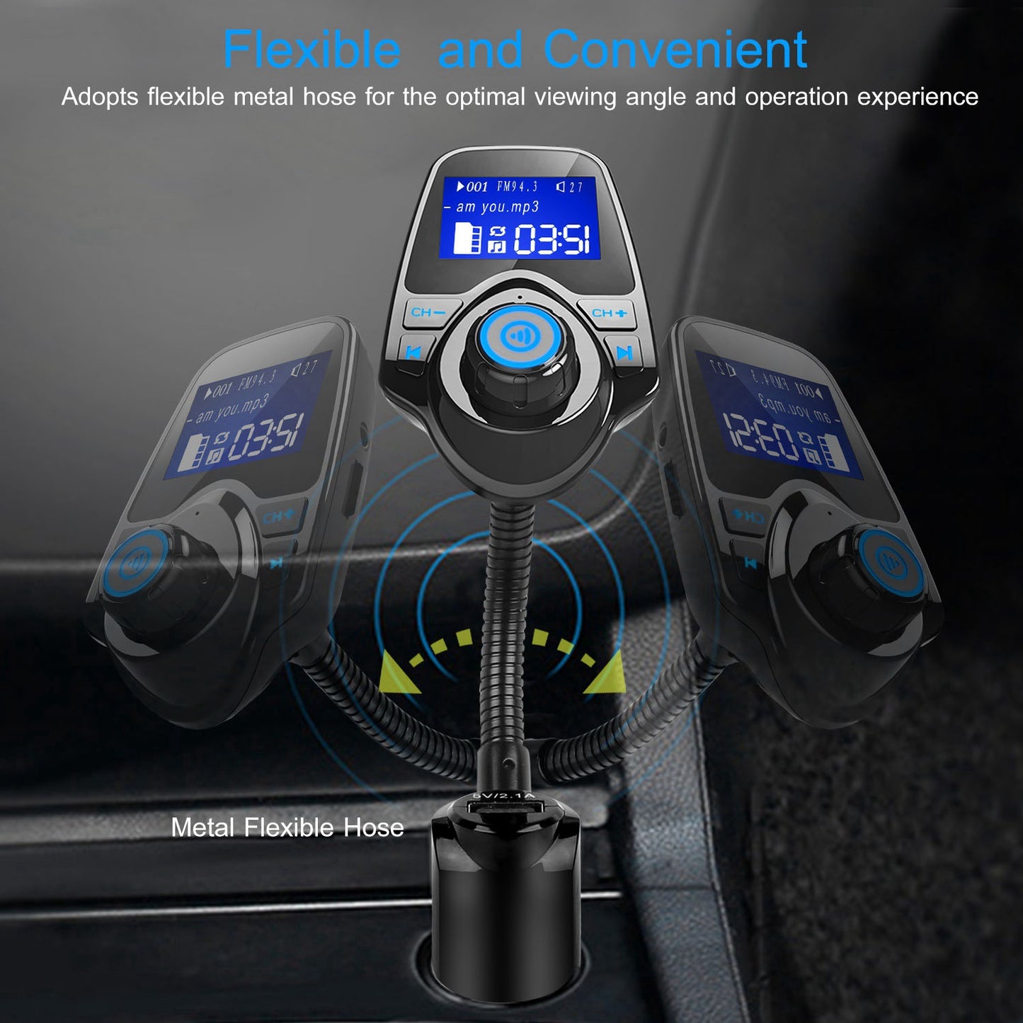 Wireless FM Transmitter with USB Fast Charge & Hands-Free Calling