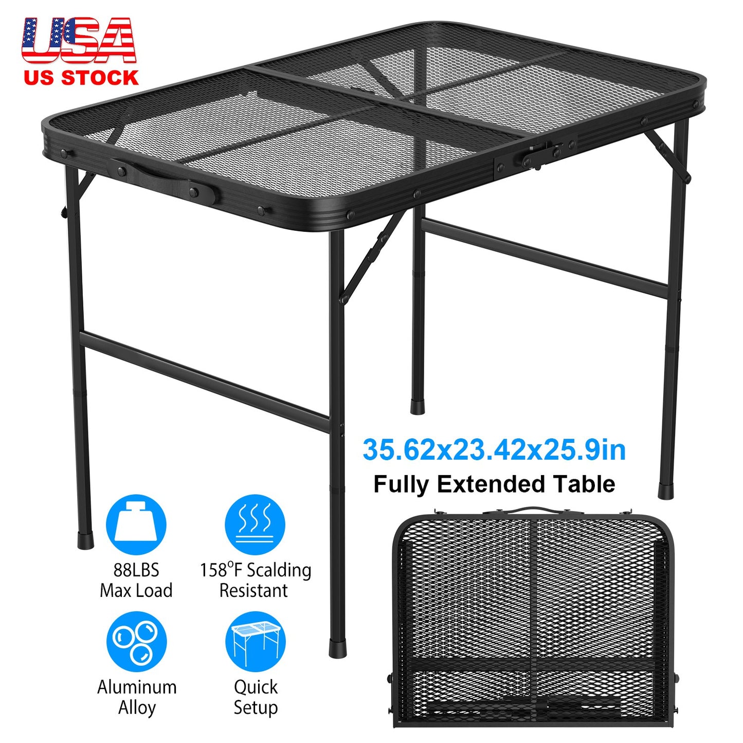 Foldable Camping Table with Adjustable Height & 88lb Capacity